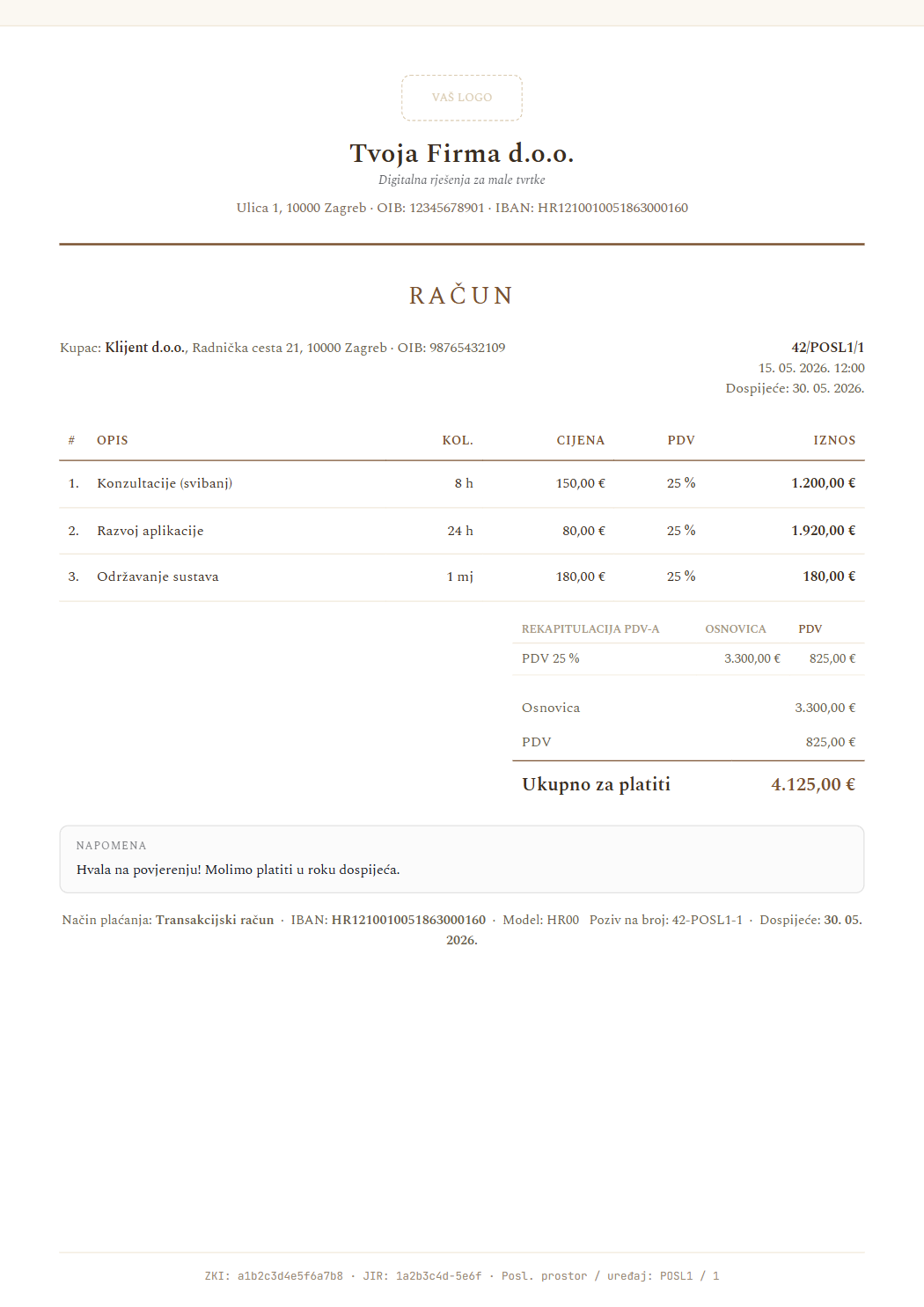 Primjer računa — Elegantna